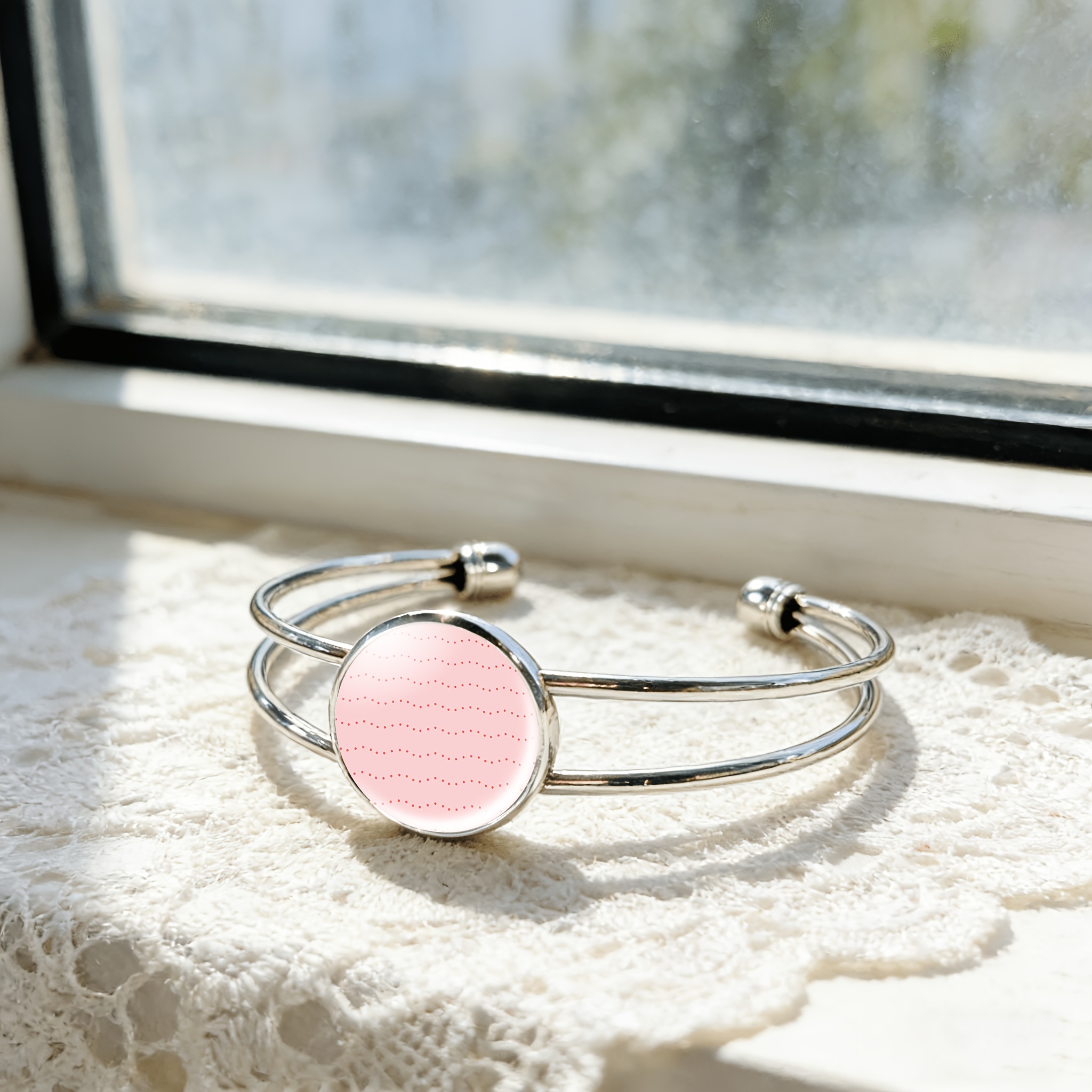 Adjustable Open Bangle with Round Time Gemstone Inlay